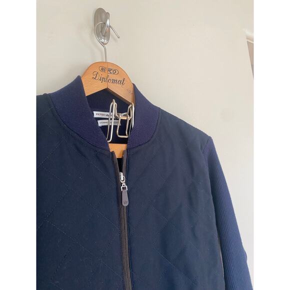 EUC Peter Millar Navy Wool Quilted Stretch Knit Combo Full Zip Jacket Sweater M - Picture 1 of 4